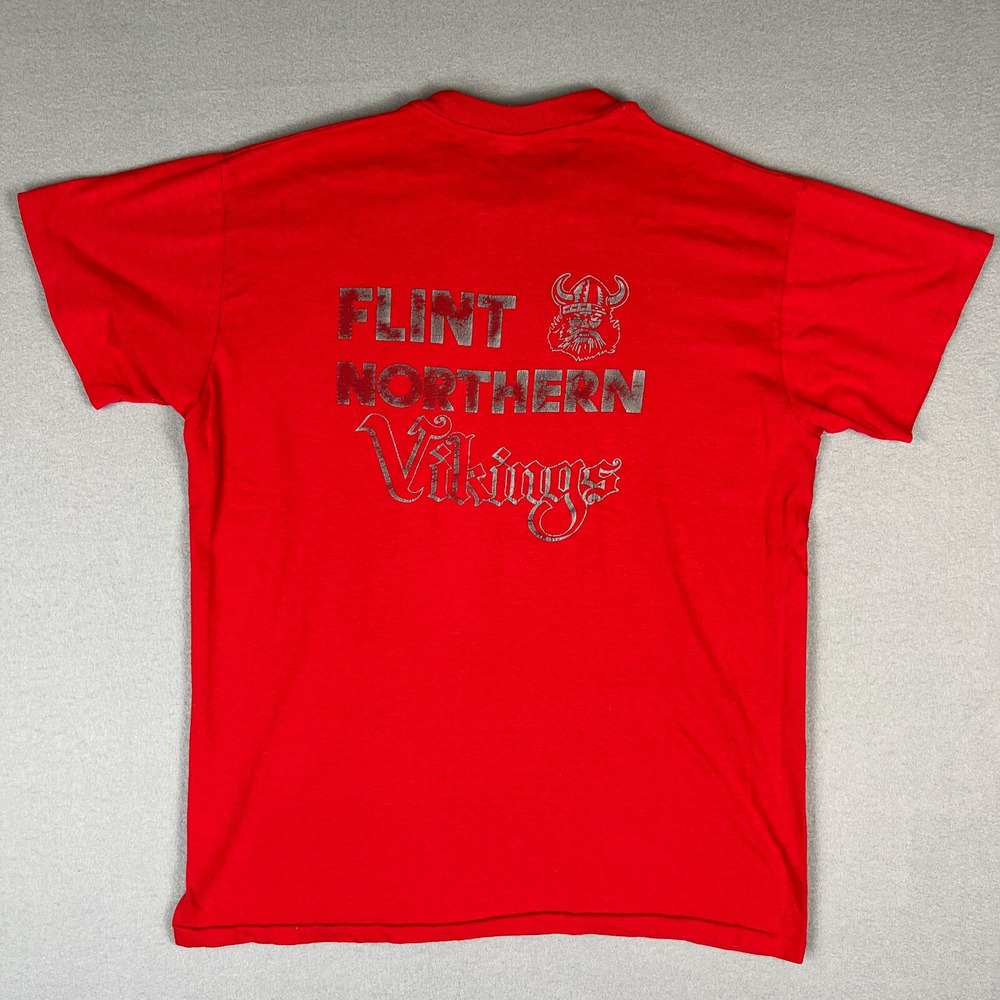 VTG Flint Northern‎ Vikings HS T Shirt Fits Medium Red 1970s Sport-T Stedman USA